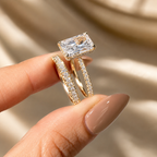 Radiant Cut Engagement Ring Pave Diamond Ring Band Diiro Bridal Set.
