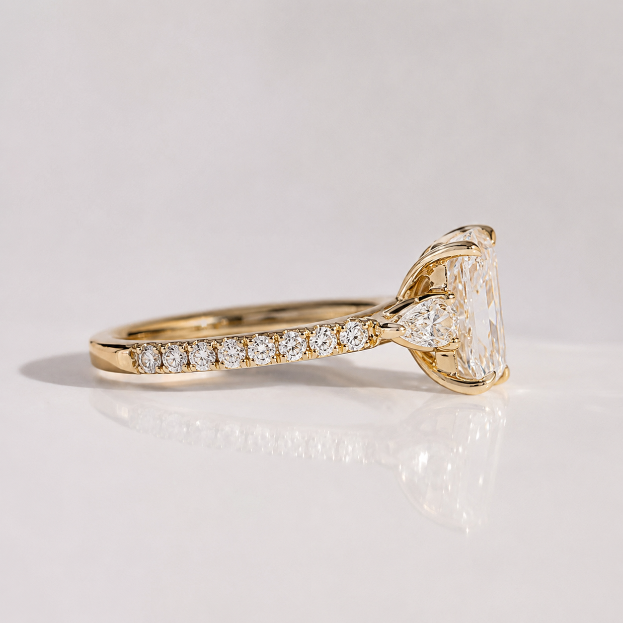 Radiant Cut Diamond Ring Engagement Rings With Pave Band 10k Gold Ring.
