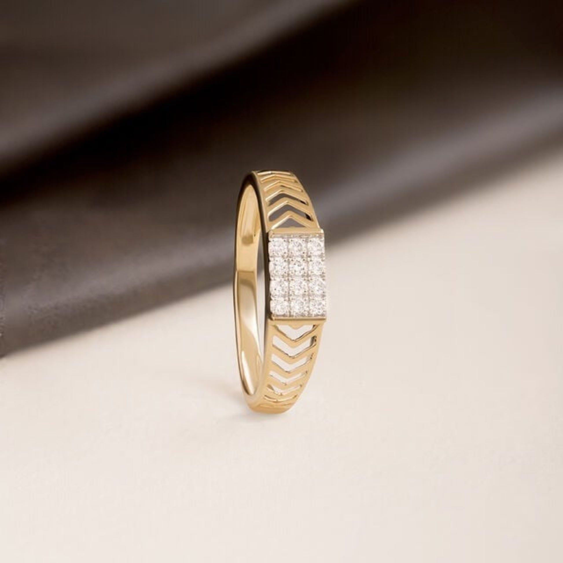 December Birthstone Topaz Ring - Pave Diamond Chevron Wedding Gold Band