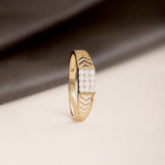 December Birthstone Topaz Ring - Pave Diamond Chevron Wedding Gold Band