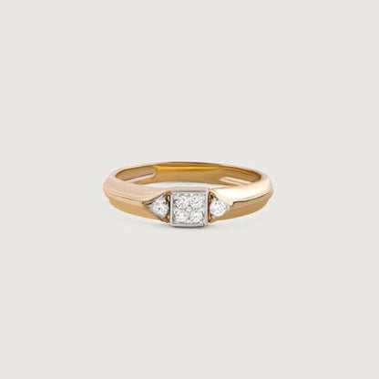 Wedding Ring Male 14K Gold - Three Diamond Stone Band for Men