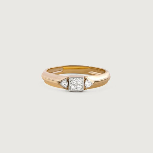 Wedding Ring Male 14K Gold - Three Diamond Stone Band for Men