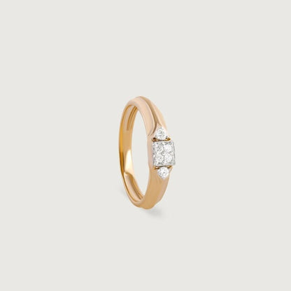 Wedding Ring Male 14K Gold - Three Diamond Stone Band for Men
