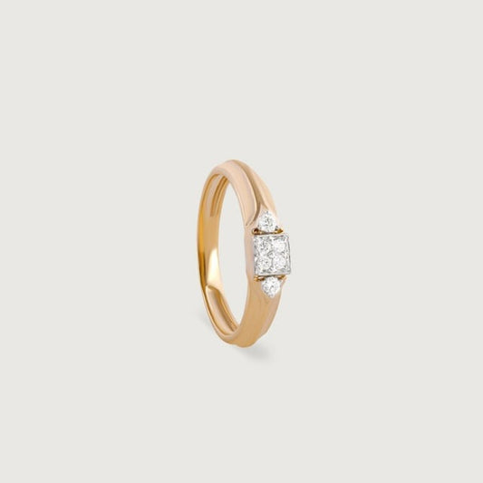 Wedding Ring Male 14K Gold - Three Diamond Stone Band for Men