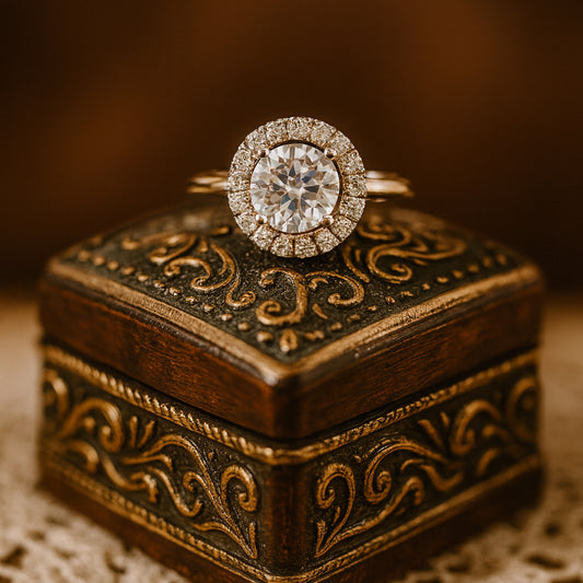 Birthstone December Round Cut Diamond Halo Anniversary 10K Gold Rings