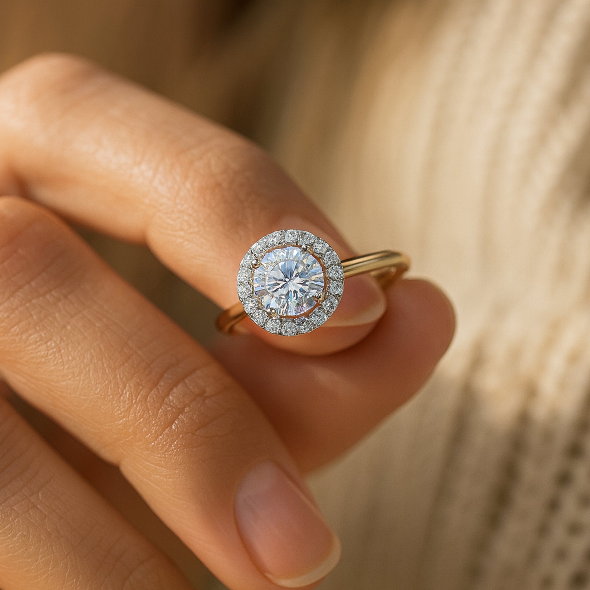 Birthstone December Round Cut Diamond Halo Anniversary 10K Gold Rings