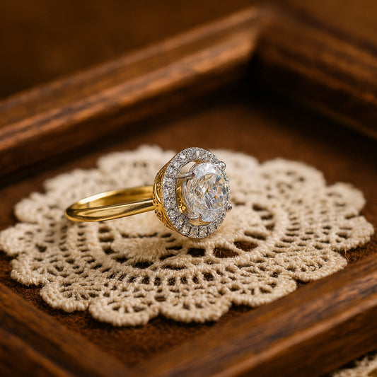 Birthstone December Round Cut Diamond Halo Anniversary 10K Gold Rings