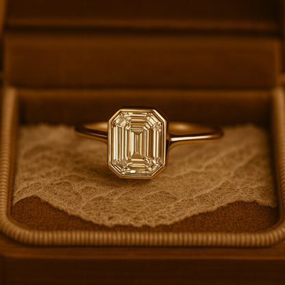 Ring Marriage Asscher Cut Diamond Solitaire 10K Yellow Gold Band Rings
