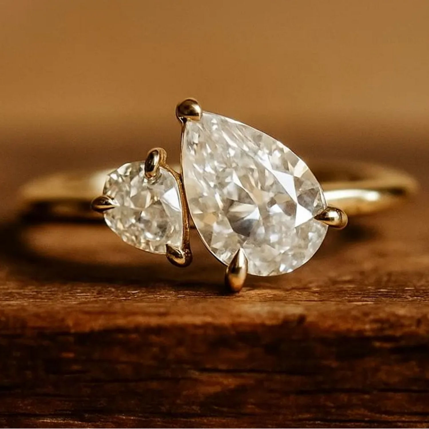 Classic Double Pear Cut Toi et Moi Ring – Moissanite Engagement Ring

