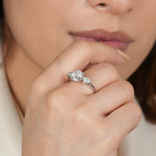 Guy Wedding Bands Round Cut Pear Sides Diamond Moissanite Engagement Ring