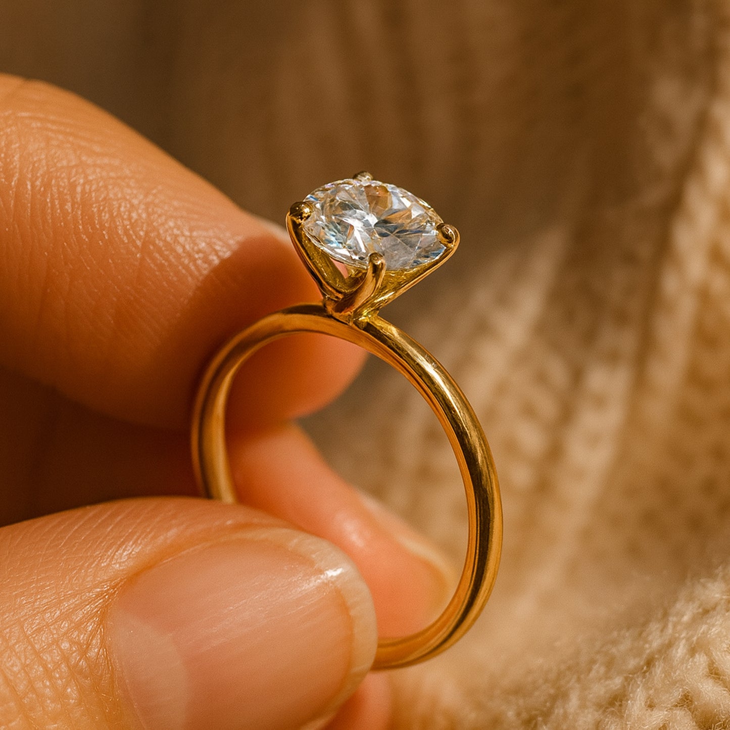 Female Engagement Rings Round Brilliant Solitaire Engagement Gold Ring