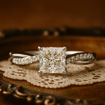 August Born Birthstone Princess Cut Diamond Engagement Twist Band Ring