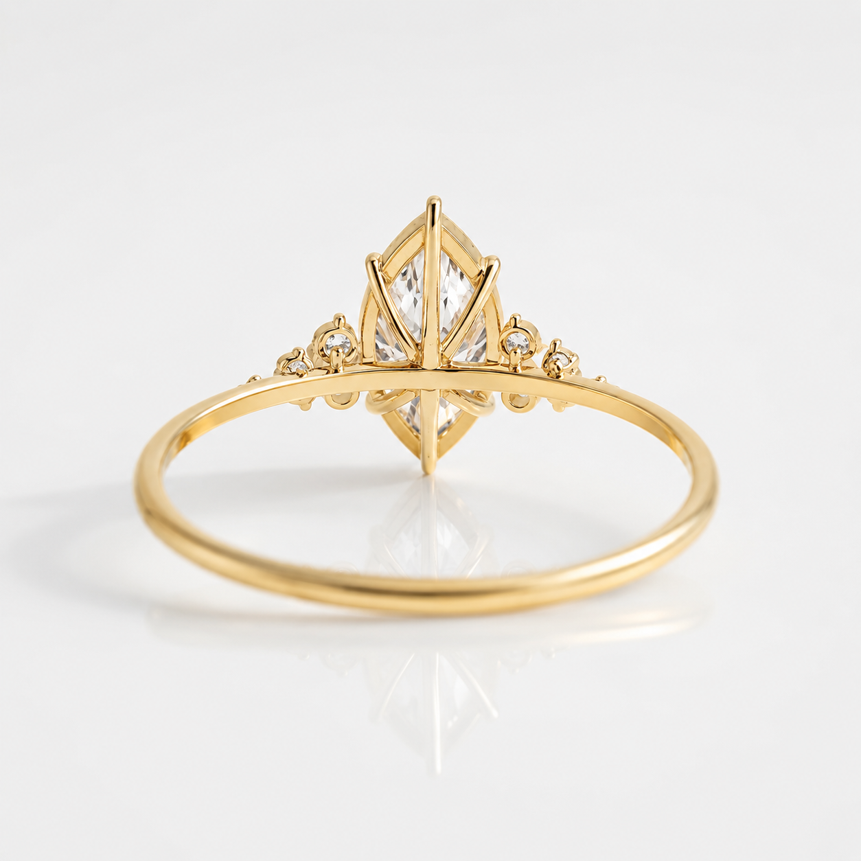 Yellow Gold Engagement Ring Marquise Cut Ring Side Stone Engagement Ring.
