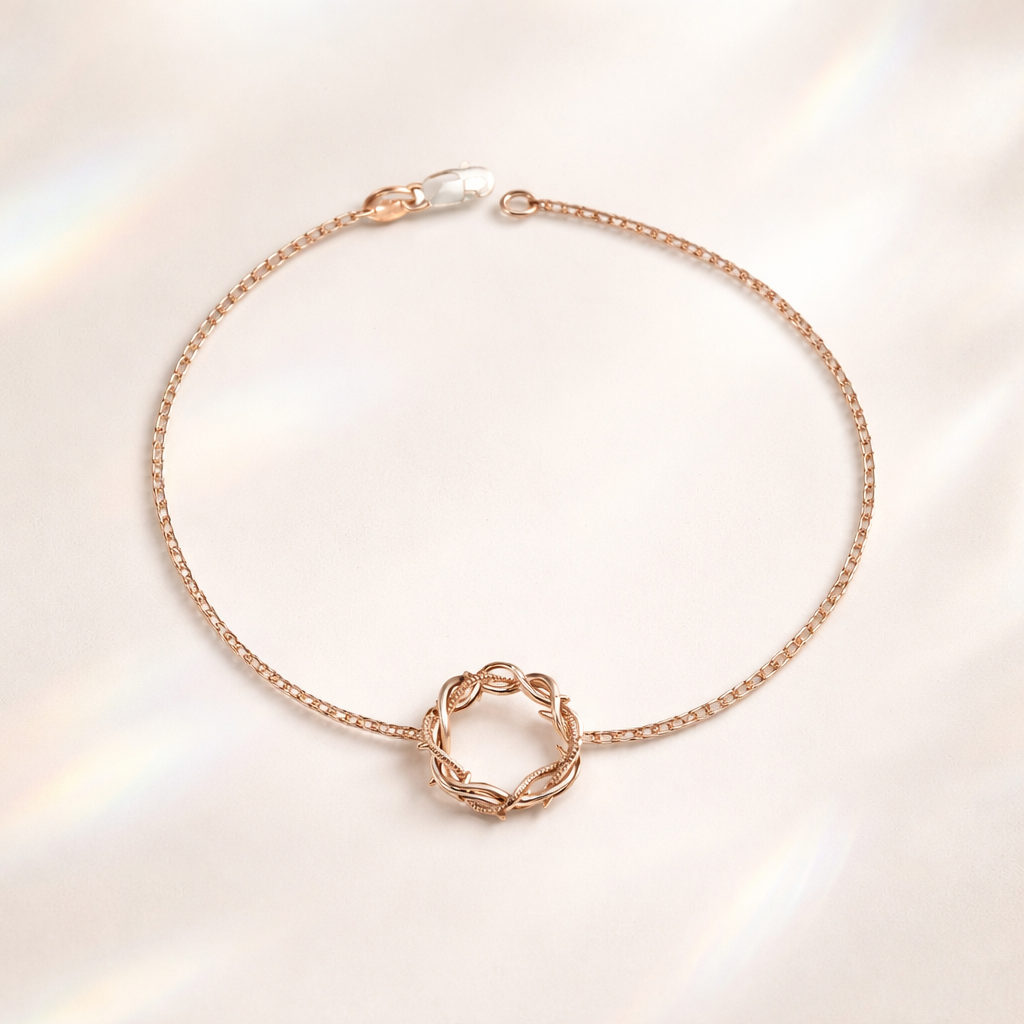 Round Crown Of Thorns Bracelet In Rose Gold With Diamond
