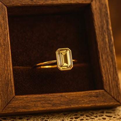 Engagement Ring Emerald Cut Diamond Solitaire Engagement 10K Gold Ring