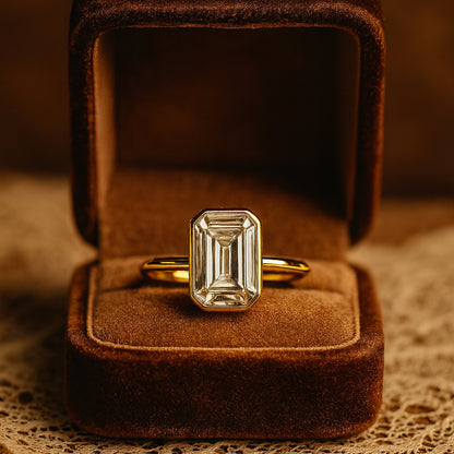 Engagement Ring Emerald Cut Diamond Solitaire Engagement 10K Gold Ring