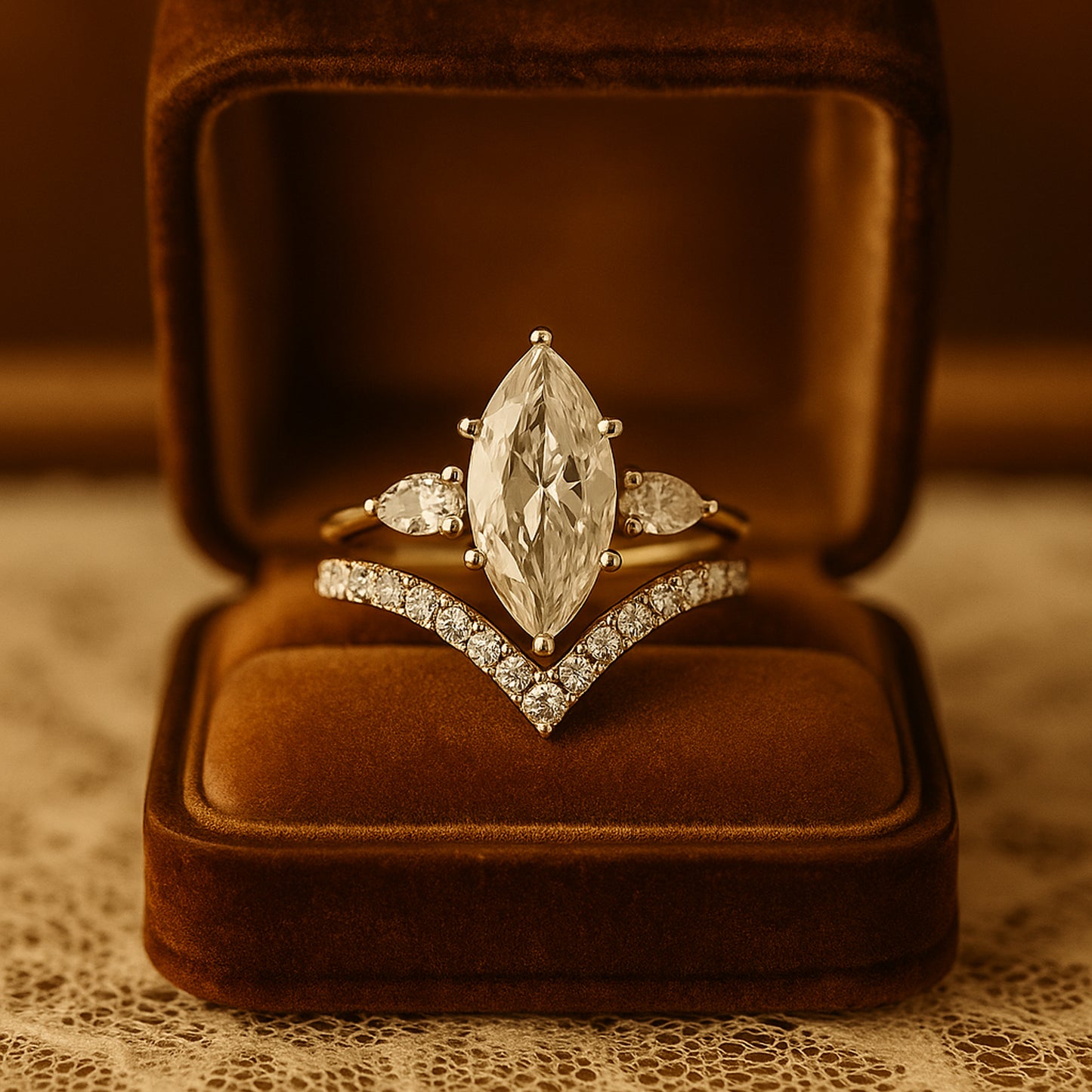 Women Bands Wedding Luxury Marquise Cut Diamond Bridal Set 10K Gold Ring