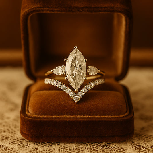 Women Bands Wedding Luxury Marquise Cut Diamond Bridal Set 10K Gold Ring