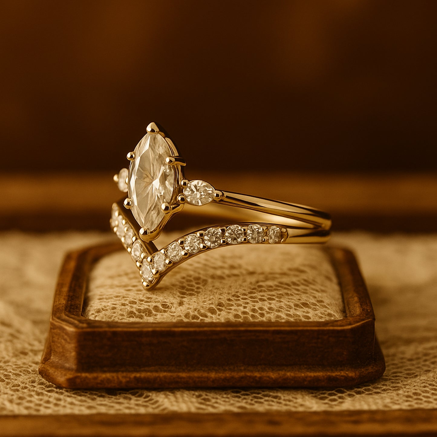 Women Bands Wedding Luxury Marquise Cut Diamond Bridal Set 10K Gold Ring