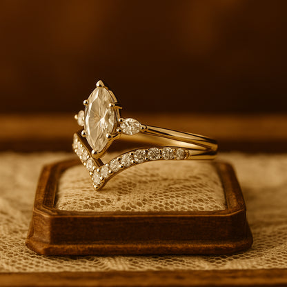 Women Bands Wedding Luxury Marquise Cut Diamond Bridal Set 10K Gold Ring