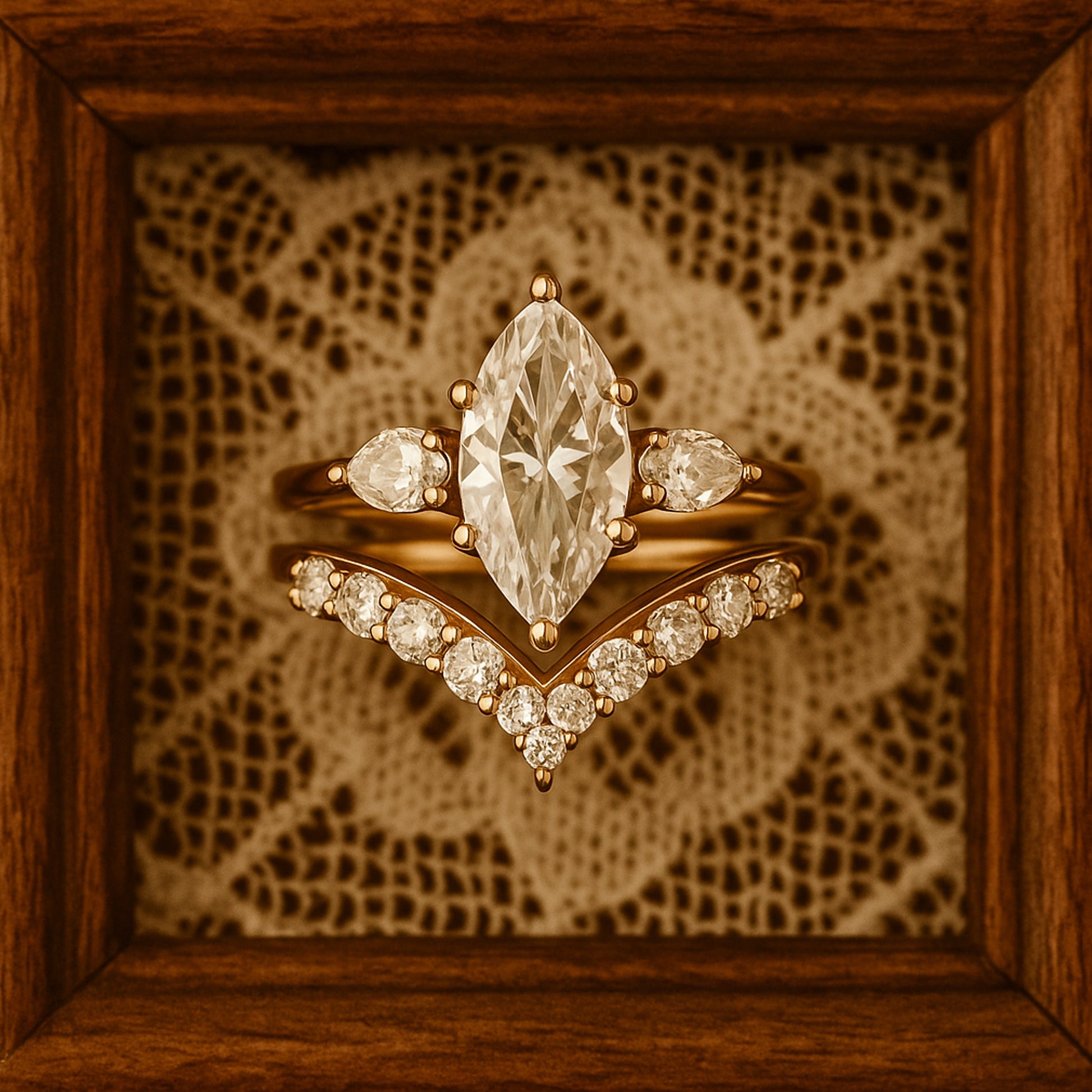 Women Bands Wedding Luxury Marquise Cut Diamond Bridal Set 10K Gold Ring