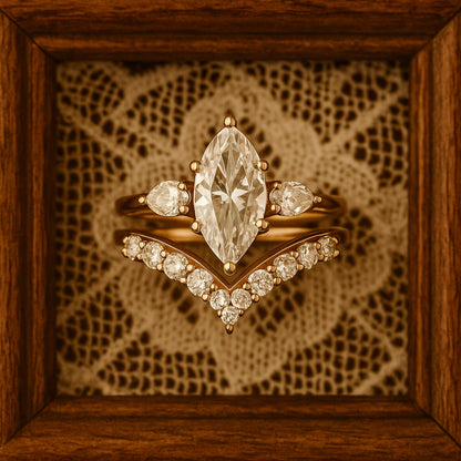 Women Bands Wedding Luxury Marquise Cut Diamond Bridal Set 10K Gold Ring