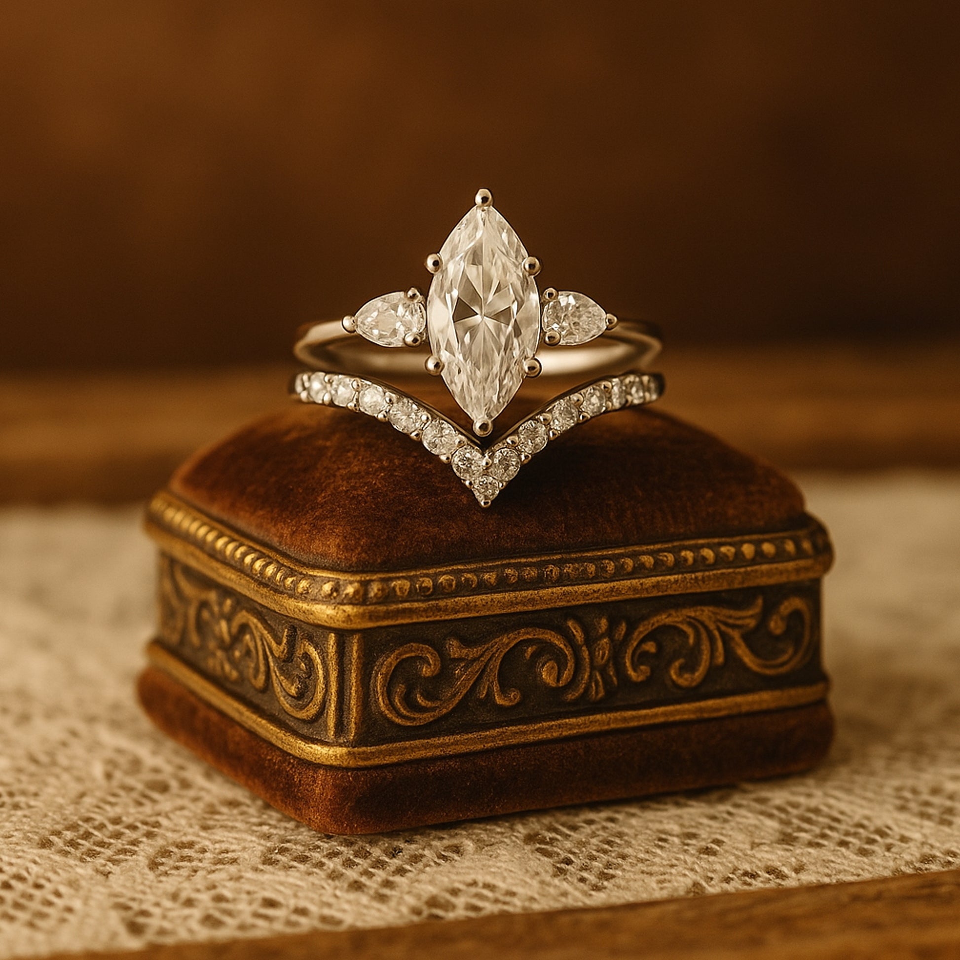 Women Bands Wedding Luxury Marquise Cut Diamond Bridal Set 10K Gold Ring