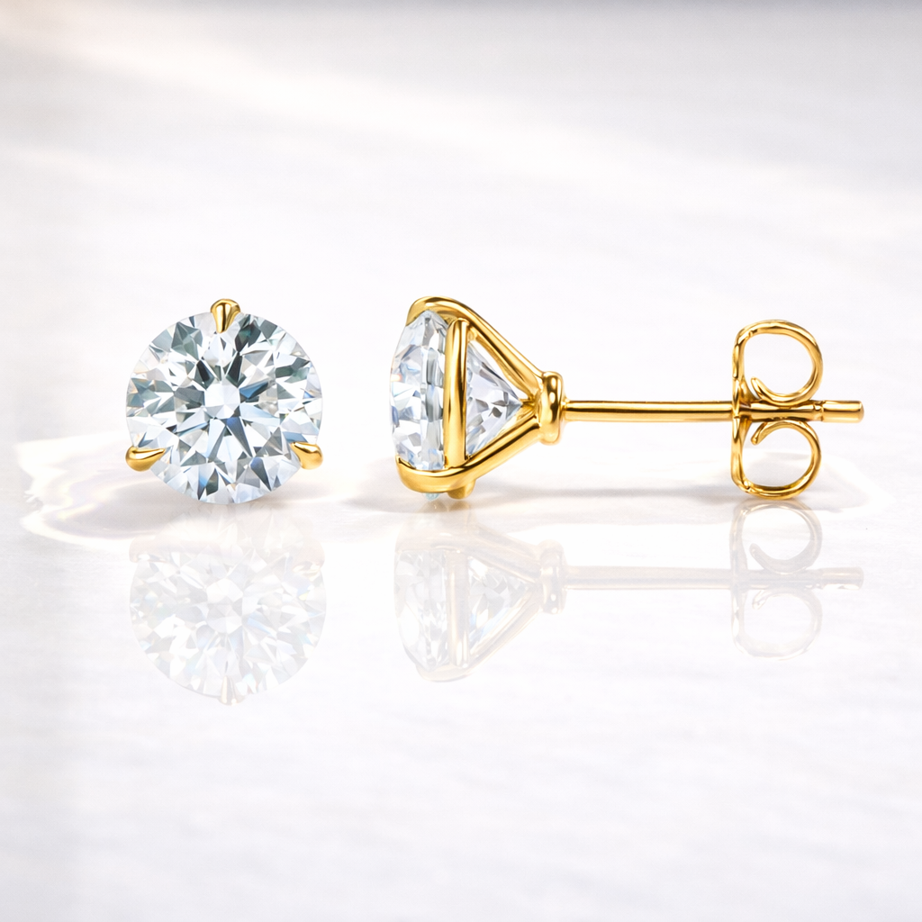 Moissanite Earrings Ear Studs In Yellow Gold Design
