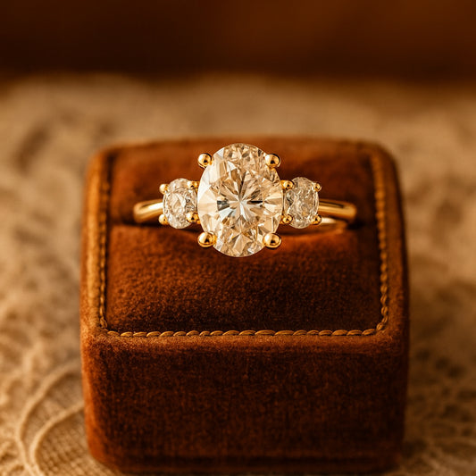 Rings and Engagement Oval Cut Three Stone Diamond Engagement Gold Ring