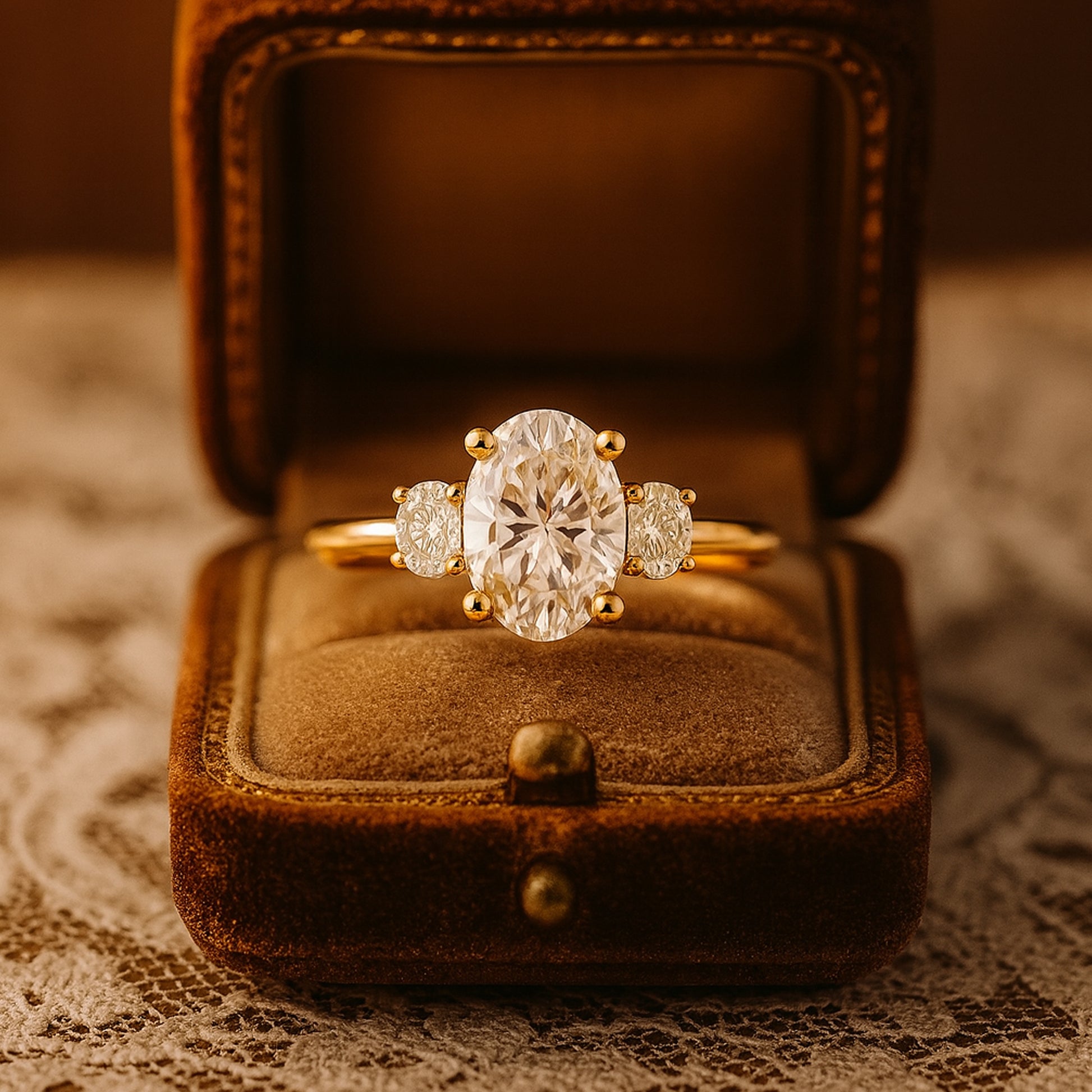 Rings and Engagement Oval Cut Three Stone Diamond Engagement Gold Ring