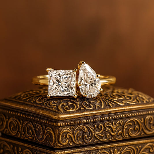 Toi Et Moi Princess and Pear Cut Two Stone Diamond 10K White Gold Ring
