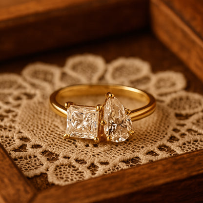 Toi Et Moi Princess and Pear Cut Two Stone Diamond 10K White Gold Ring