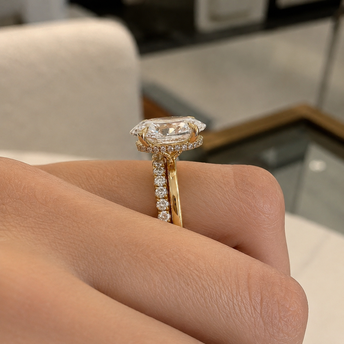 Moissanite Bridal Set Lab Grown Diamond Bridal Set 2 Carat Oval Cut Diamond Ring.
