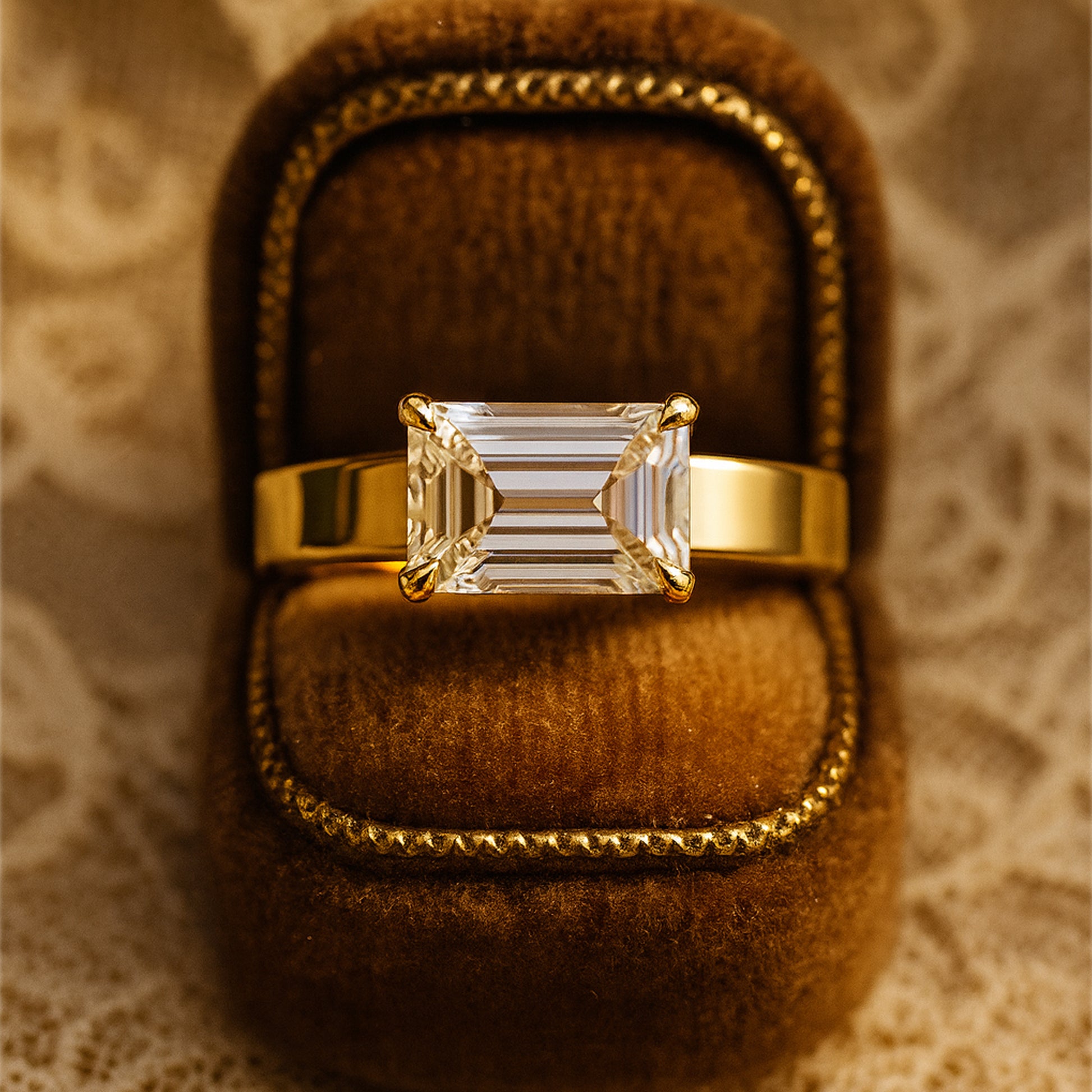 Women's Gold Promise Ring - Emerald Cut Diamond Solitaire Rings