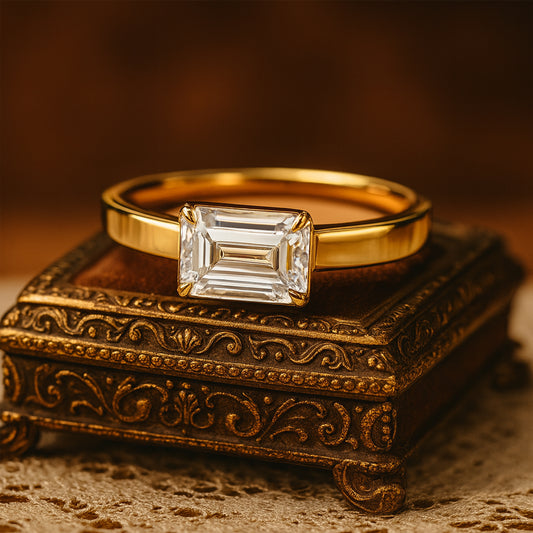 Women's Gold Promise Ring - Emerald Cut Diamond Solitaire Rings