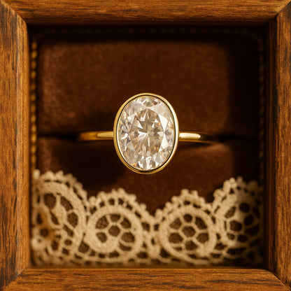 Weddings Bands for Her Brilliant Oval Diamond Bezel Setting Gold Rings