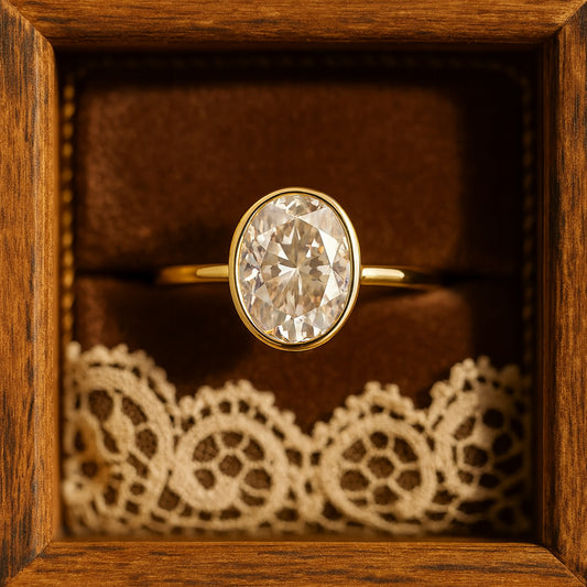 Weddings Bands for Her Brilliant Oval Diamond Bezel Setting Gold Rings