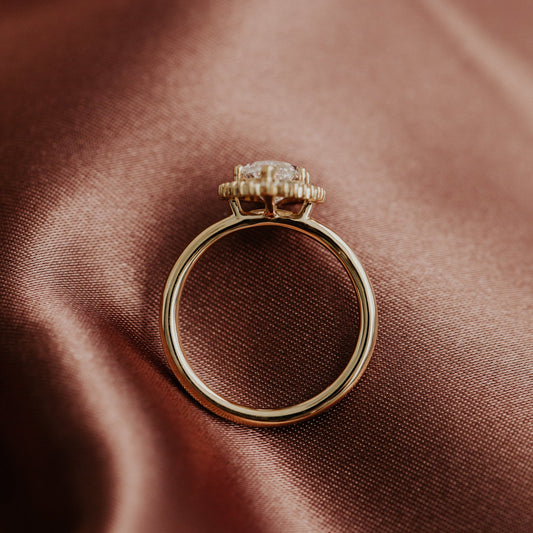Stunning 14K Yellow Gold Marquise Diamond Halo Solitaire Proposal Ring USA made engagement rings