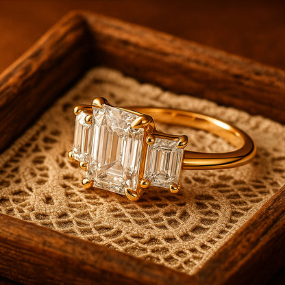 September Born Birthstone Luxury Three Stone Emerald Cut Diamond Rings