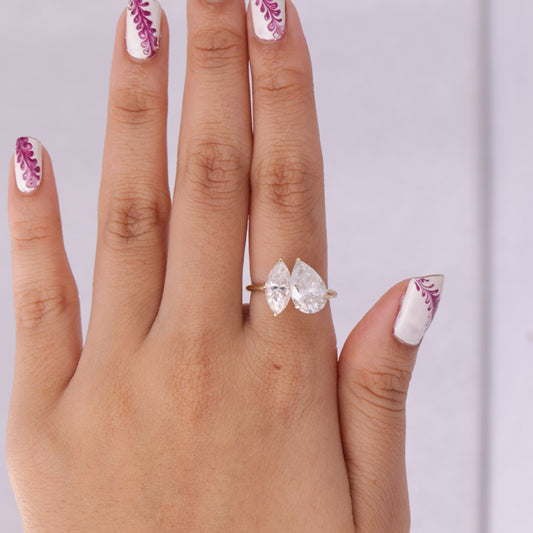 Toi Et Moi Rings Pear & Marquise Diamonds Ring Rose Gold Bridal Wedding Ring

