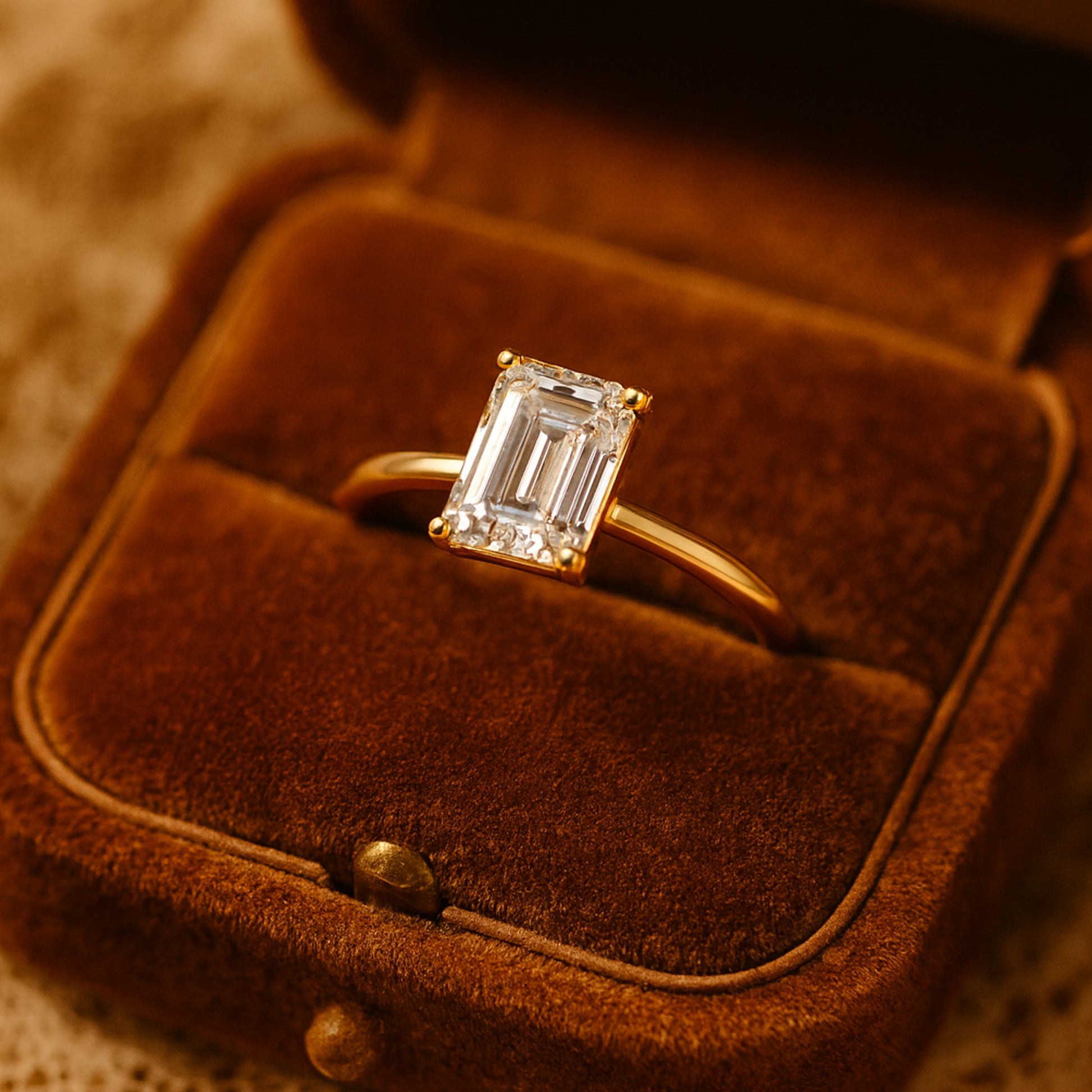 Women's Wedding Bands Emerald Cut Diamond Solitaire 10K Rose Gold Ring