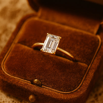 Women's Wedding Bands Emerald Cut Diamond Solitaire 10K Rose Gold Ring