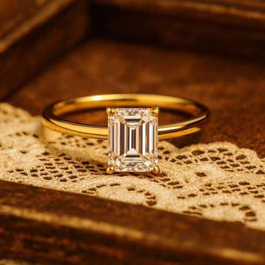 Women's Wedding Bands Emerald Cut Diamond Solitaire 10K Rose Gold Ring