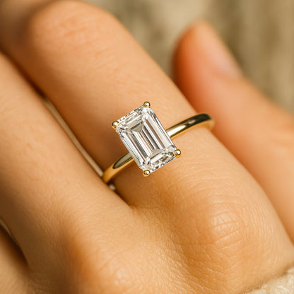 Women's Wedding Bands Emerald Cut Diamond Solitaire 10K Rose Gold Ring