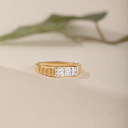 Married Ring for Man - 18K Gold Cluster Band with Pavé Center