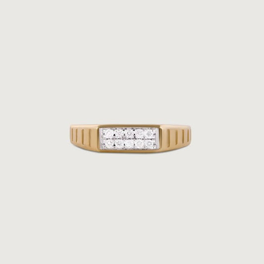 Married Ring for Man - 18K Gold Cluster Band with Pavé Center