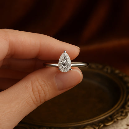 Birthstone Month April Pear Cut Diamond Solitaire 10K White Gold Rings